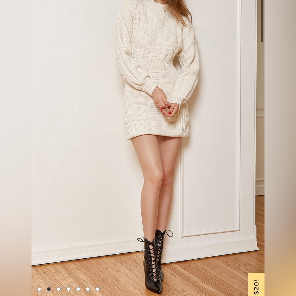 Patchwork It Cream Cable Knit Cutout Sweater Dress